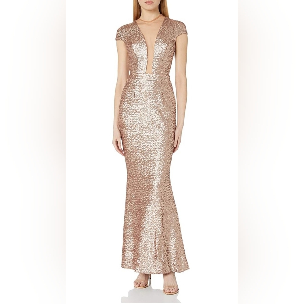 Dress the Population Michele Rose  Gold Sequins Dormal Gown Size Medium